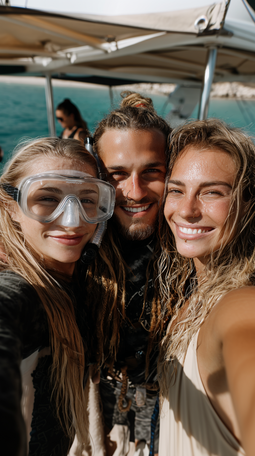 Happy guests on a Dolphin Safari Charters private snorkeling tour Key West